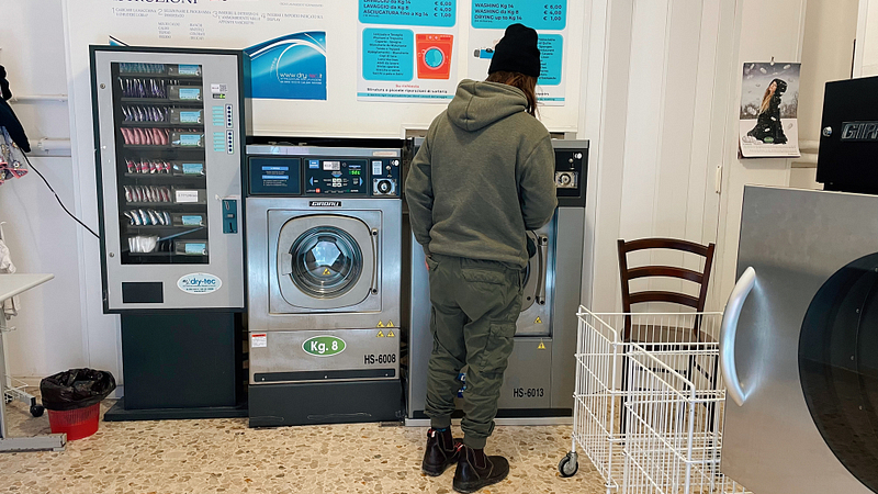 Washing our laundry at the laundromat